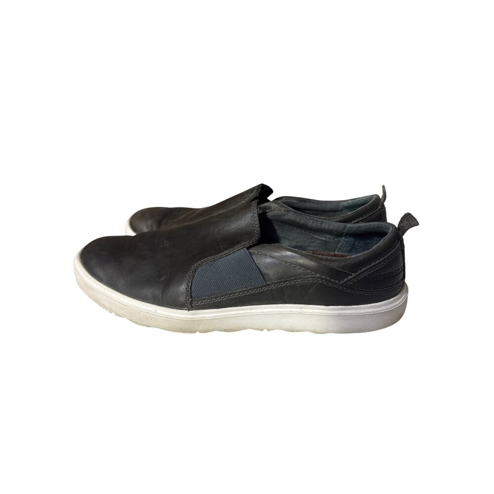 Merrell women's 8 Slip-On Leather Shoes With White‎ Rubber Soles Brown & Black